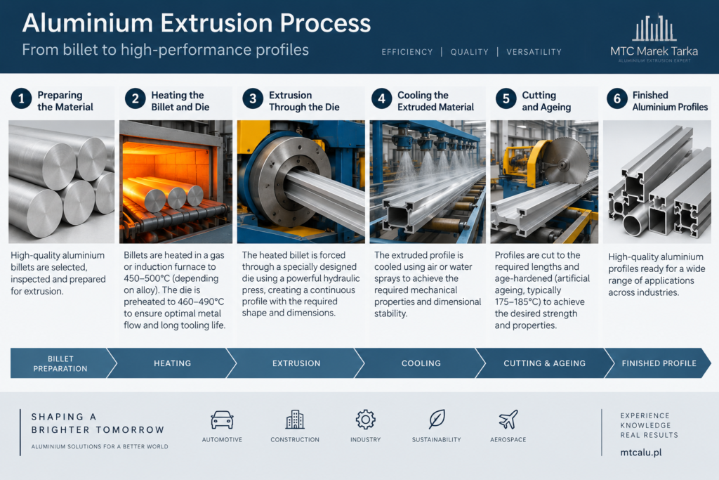 Aluminium extrusion process from billet to finished profile